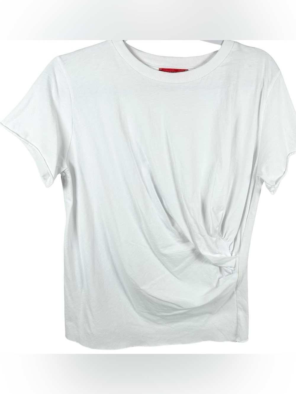 MAX&Co. White Short Sleeve Twisted Front Crewneck Cotton T-Shirt Size Small